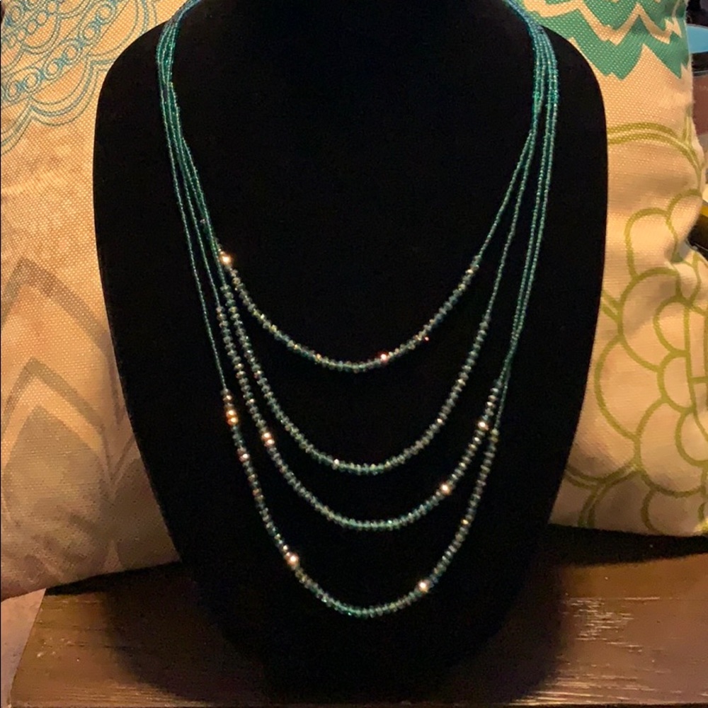 Long Glass Bead Multi Strand Necklace
